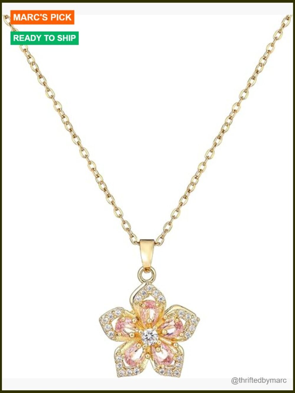 Gold Flower Fidget Spinning Necklace Adjustable Crystal Pendant Jewelry
